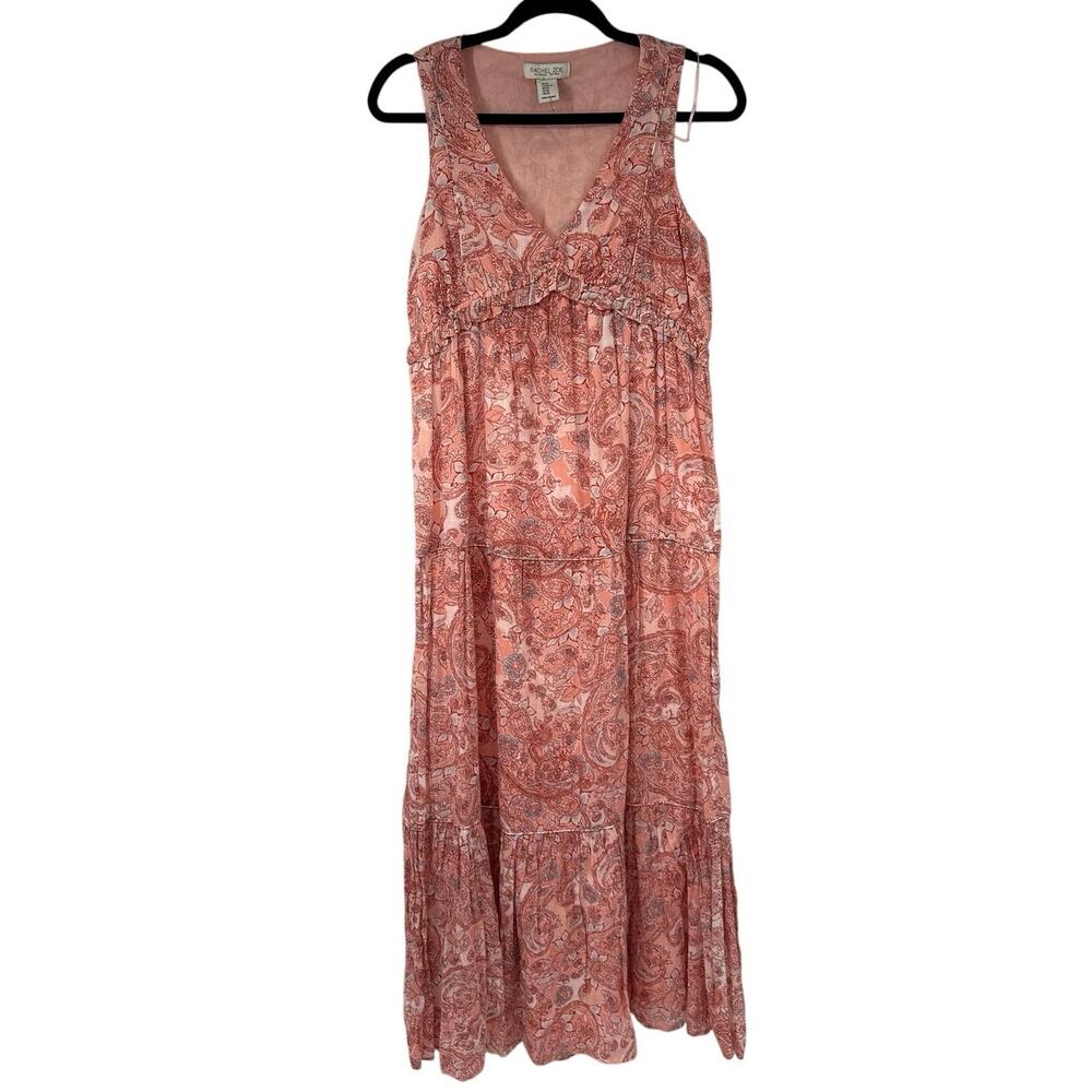 Rachel Zoe 100% Cotton Pink Paisley V Neck Summer Dress Womens XS Boho Beach